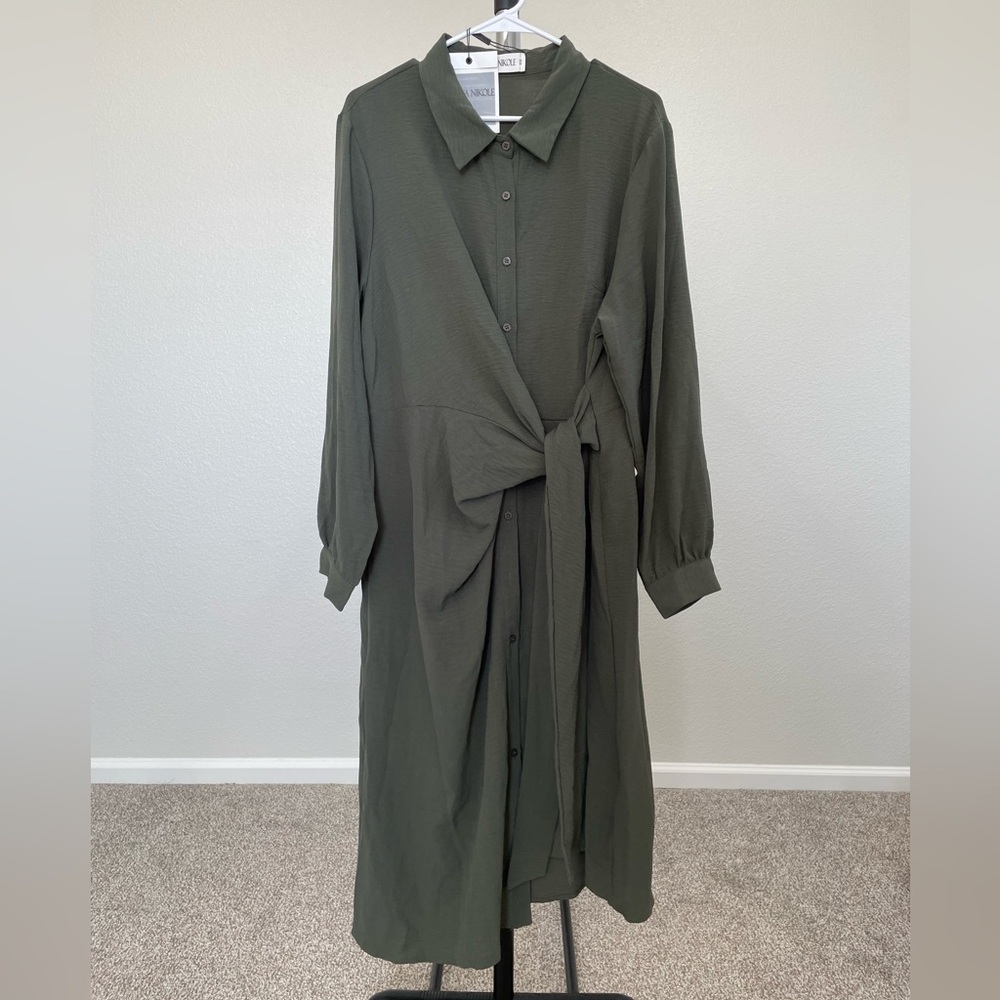 Hanna Nikole Long Sleeve High Low Hem Formal Midi Shirt Dress 18W